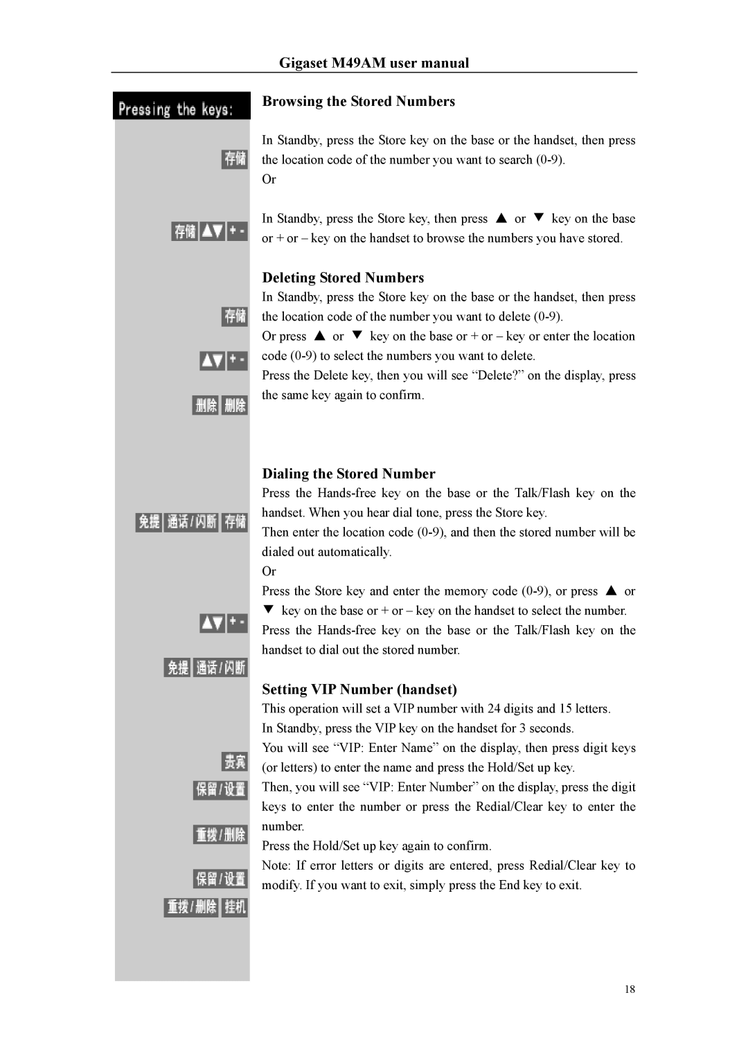 Siemens Gigaset M49AM user manual Browsing the Stored Numbers, Deleting Stored Numbers, Dialing the Stored Number 