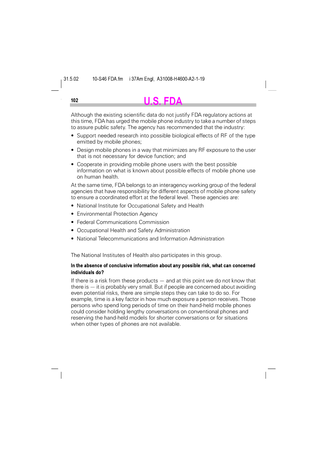 Siemens TDMA 1900, GSM 900, GSM 1900, TDMA 800 manual 102 