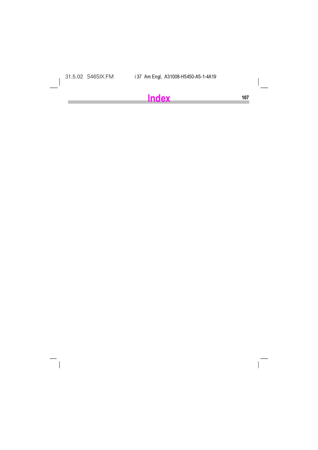 Siemens TDMA 800, GSM 900, GSM 1900, TDMA 1900 manual Index107 