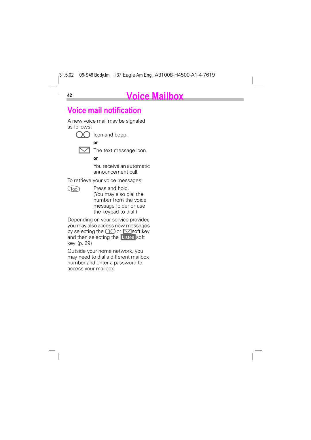 Siemens TDMA 1900, GSM 900, GSM 1900, TDMA 800 manual Voice Mailbox 