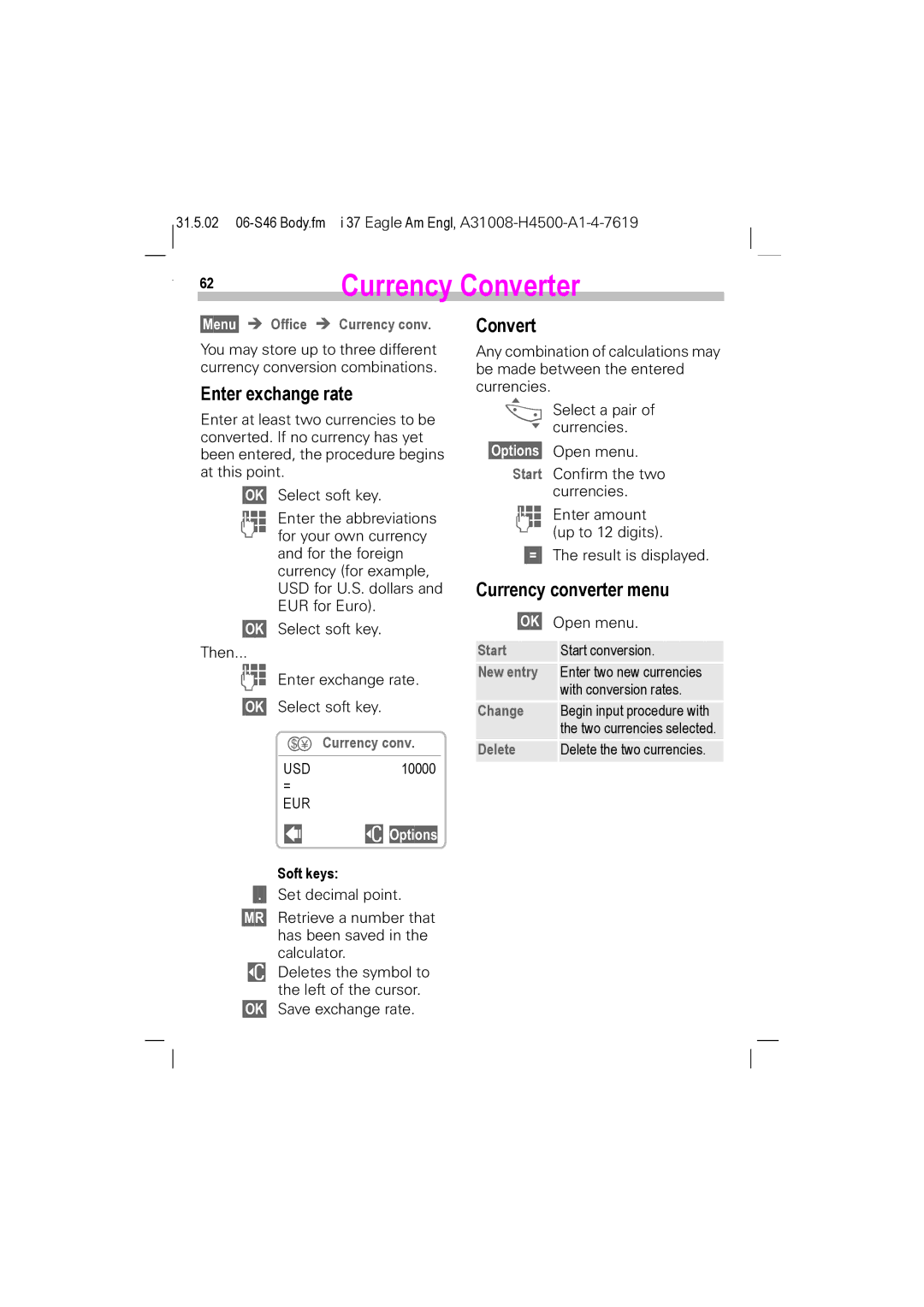 Siemens TDMA 800, GSM 900, GSM 1900, TDMA 1900 manual Currency Converter, Enter exchange rate, Currency converter menu 