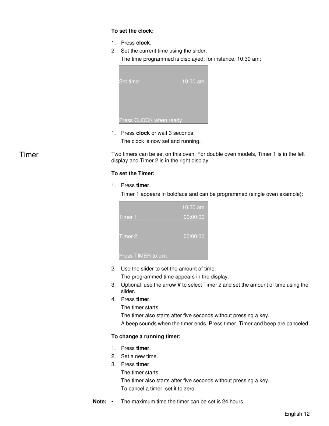 Siemens HB30S51UC, HB30D51UC manual To set the clock, To set the Timer, To change a running timer 