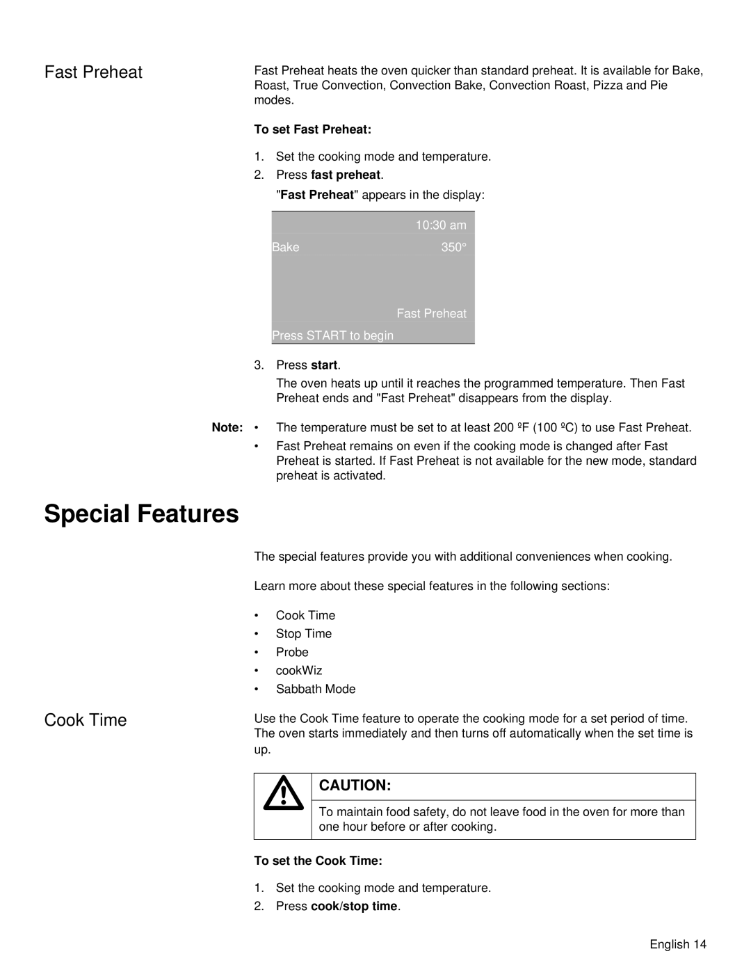 Siemens HB30S51UC, HB30D51UC manual Special Features, Fast Preheat, Cook Time 