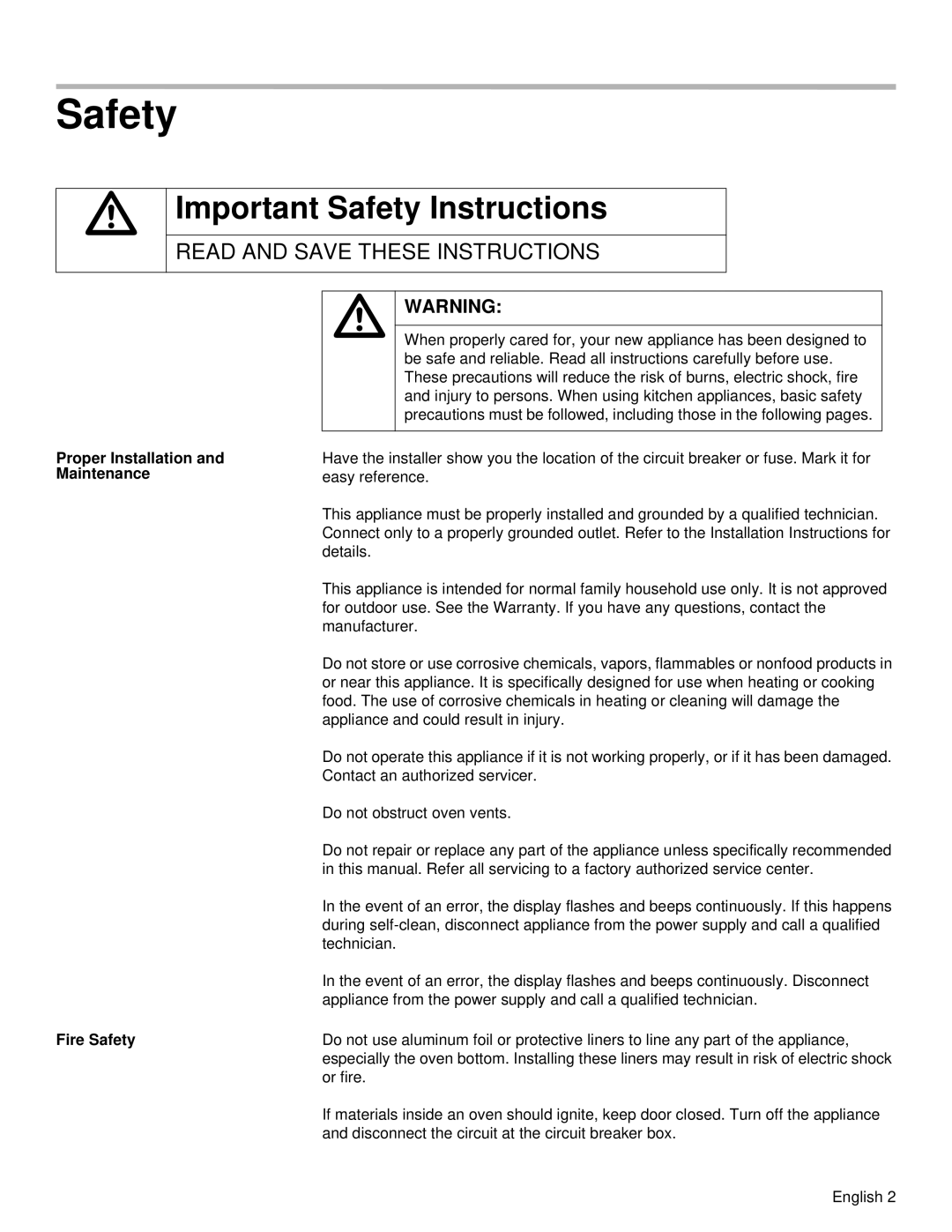 Siemens HB30S51UC, HB30D51UC manual Important Safety Instructions, Proper Installation and Maintenance Fire Safety 