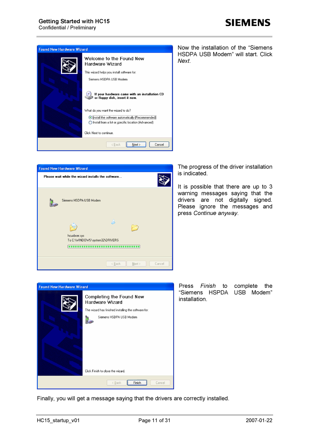 Siemens HC15 manual Next 