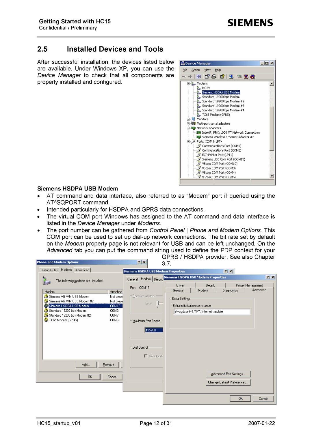 Siemens HC15 manual Installed Devices and Tools, Siemens Hsdpa USB Modem 