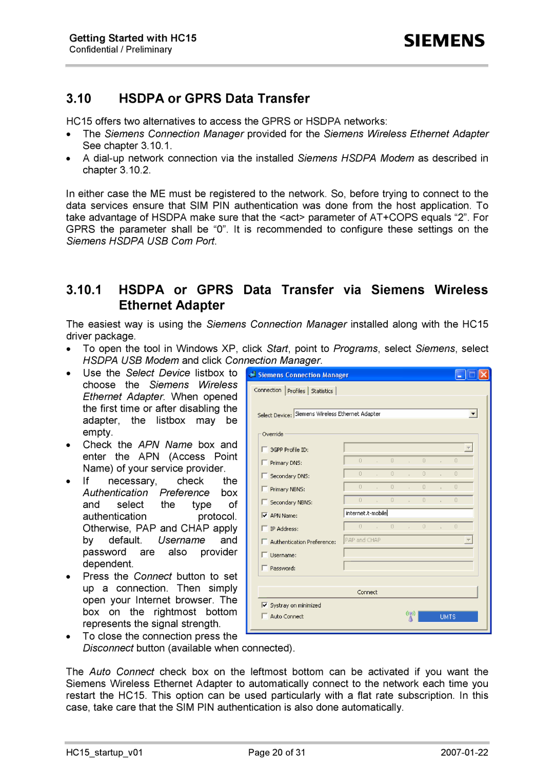 Siemens HC15 manual Hsdpa or Gprs Data Transfer 