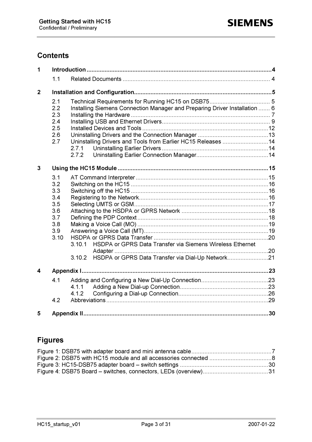 Siemens HC15 manual Contents, Figures 