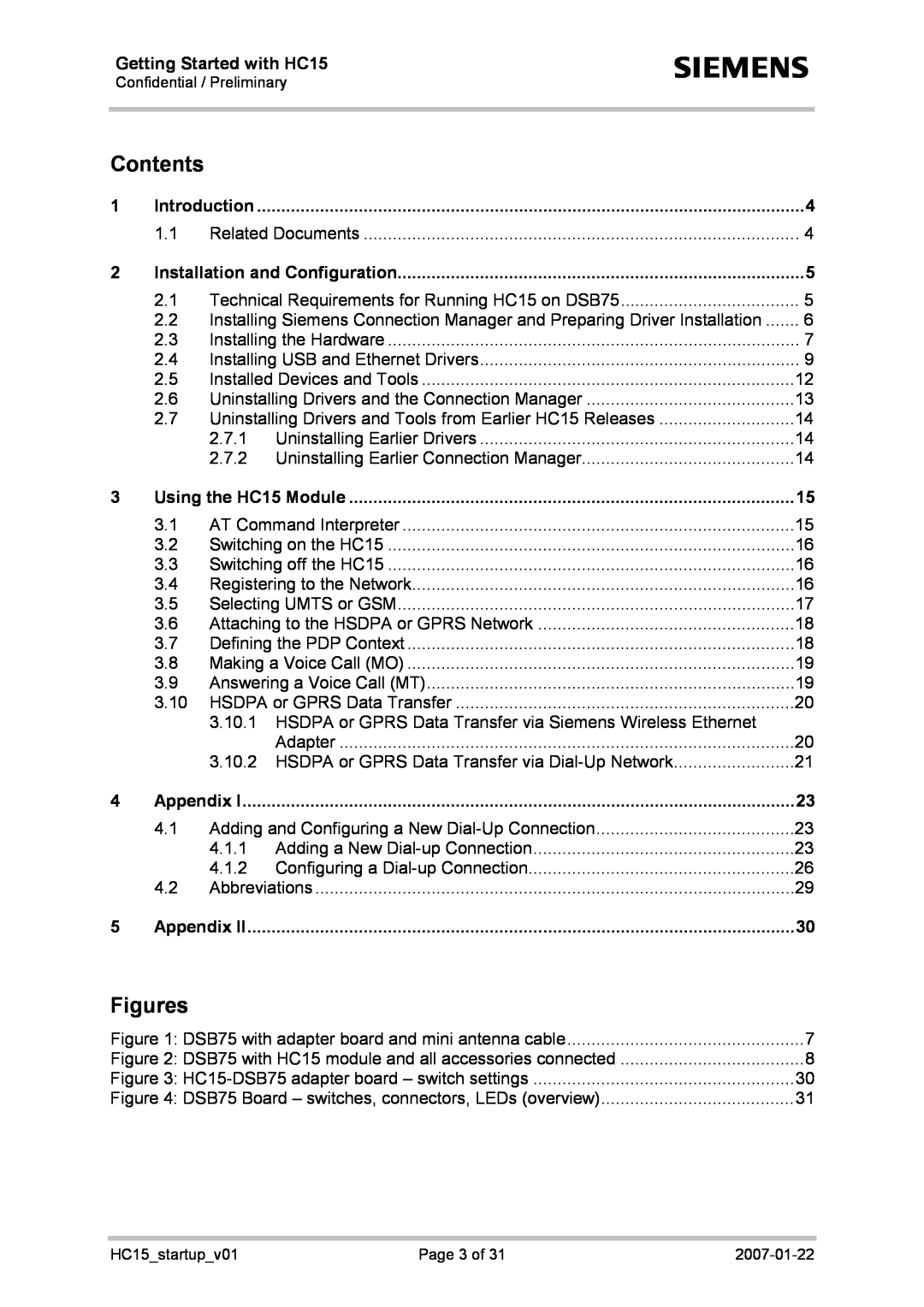 Siemens manual Contents, Figures, Introduction, Installation and Configuration, Using the HC15 Module, Appendix 
