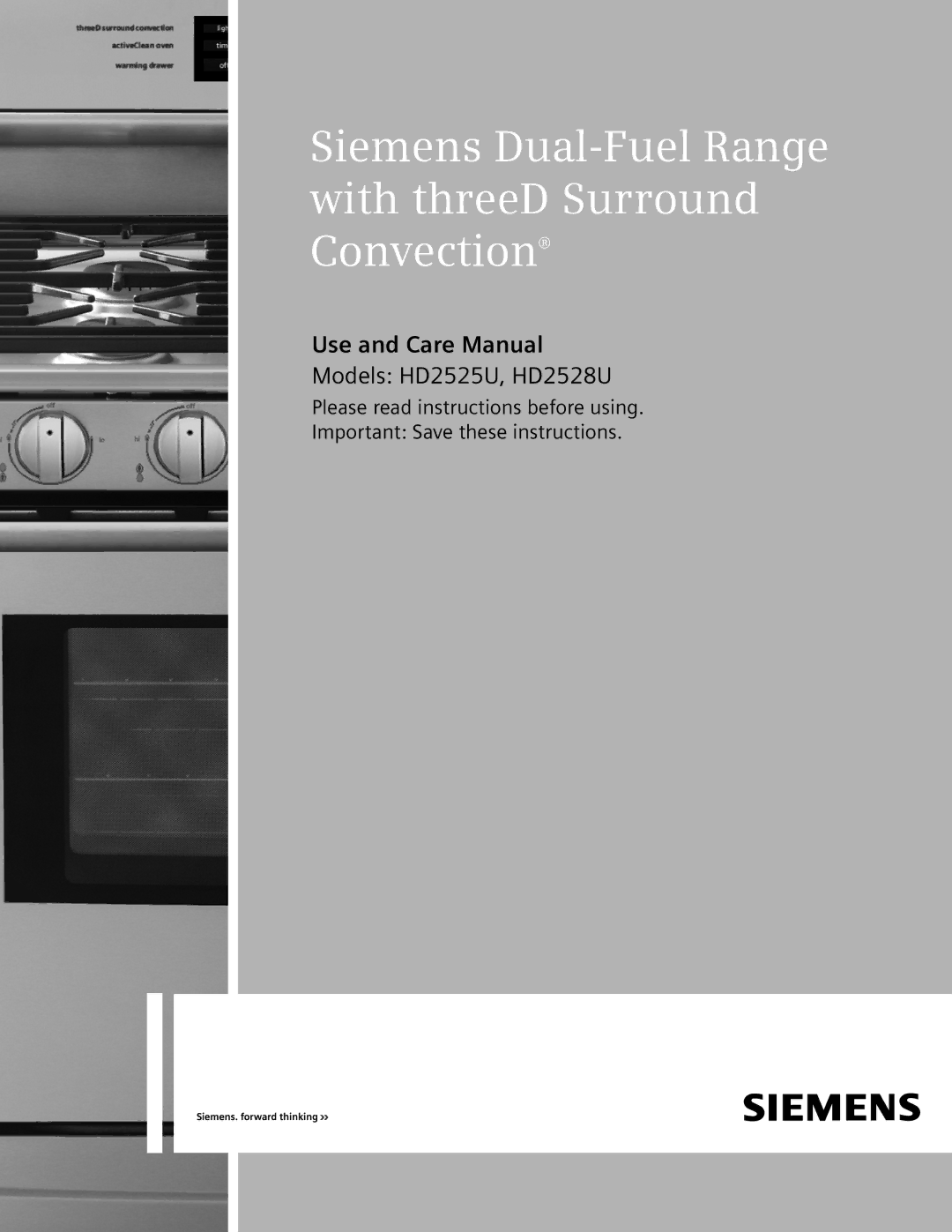 Siemens HD2525U, HD2528U manual Siemens Dual-Fuel Range With threeD Surround Convection 