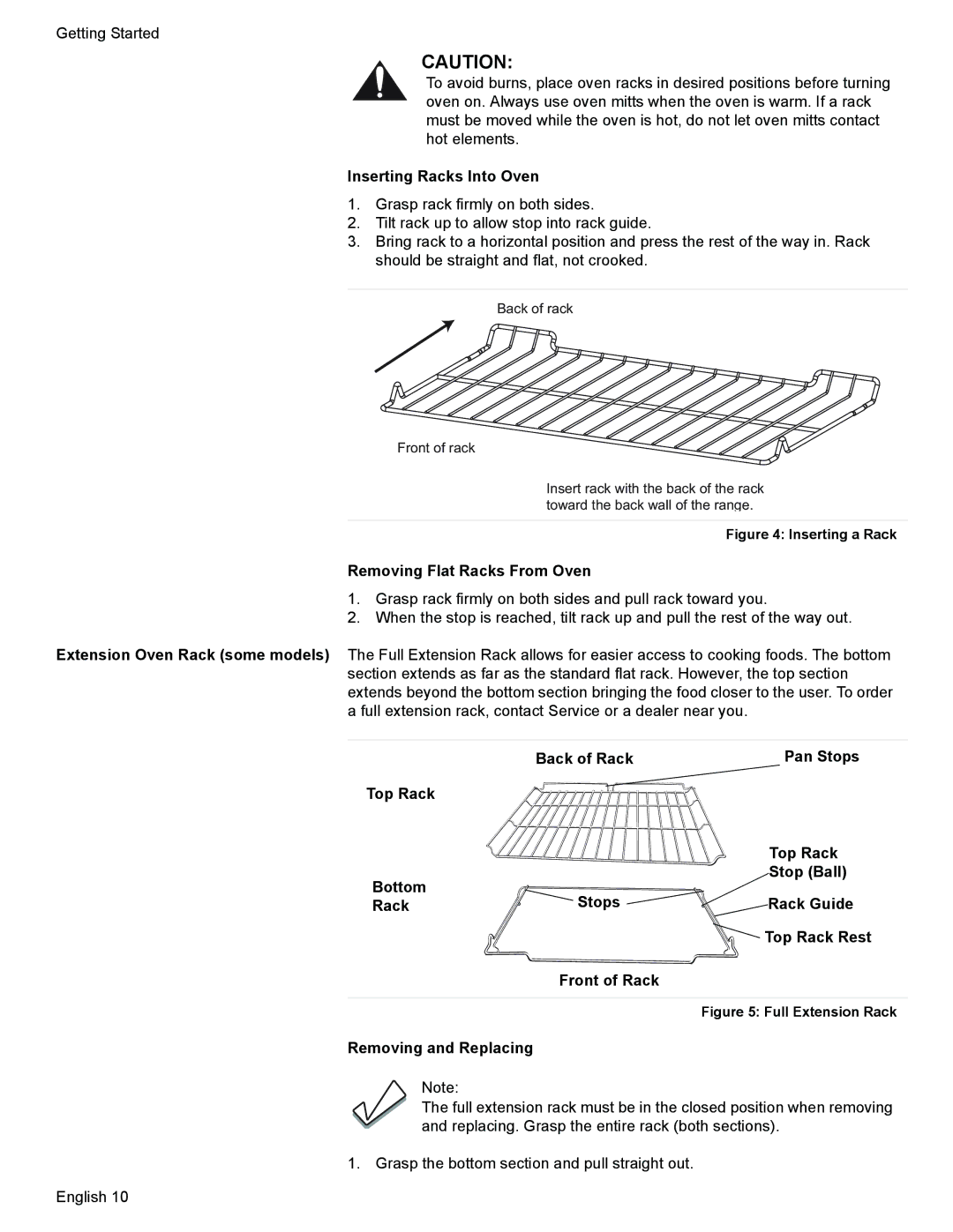 Siemens HD2528U, HD2525U manual Inserting Racks Into Oven, Removing Flat Racks From Oven, Removing and Replacing 