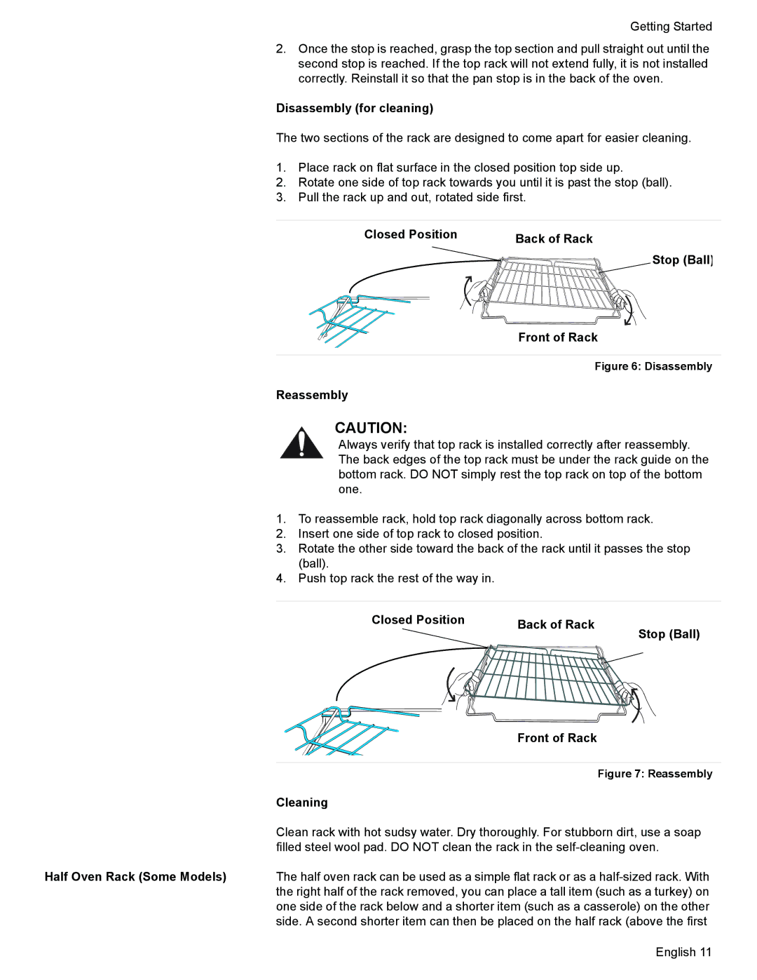 Siemens HD2525U manual Disassembly for cleaning, Closed Position Back of Rack Stop Ball Front of Rack, Reassembly, Cleaning 