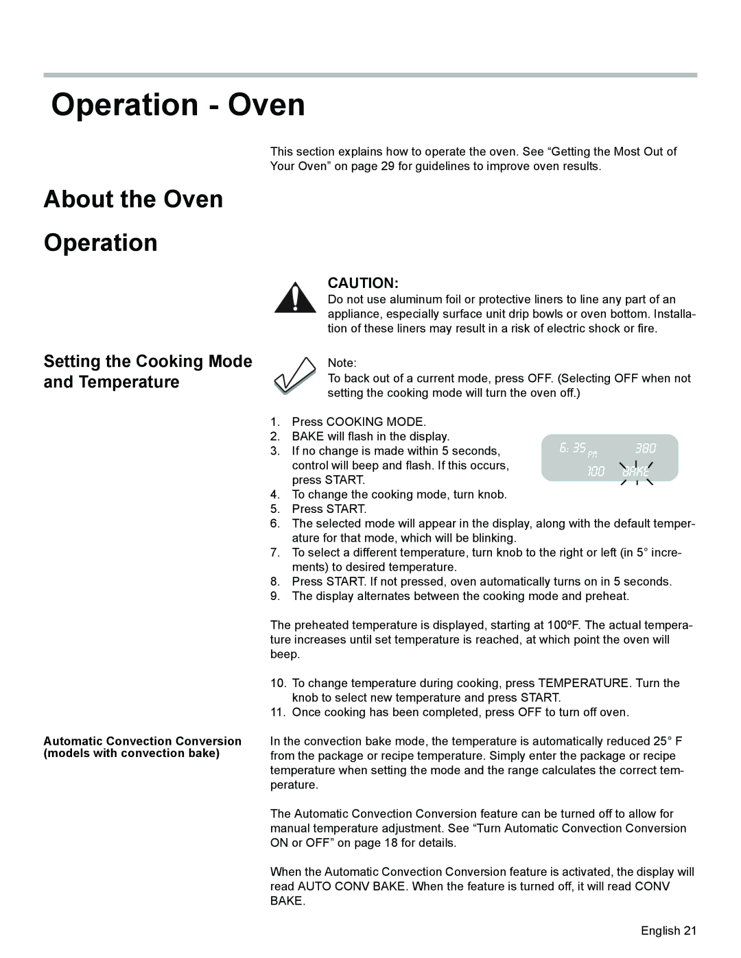 Siemens HD2525U, HD2528U manual Operation Oven, Setting the Cooking Mode and Temperature 