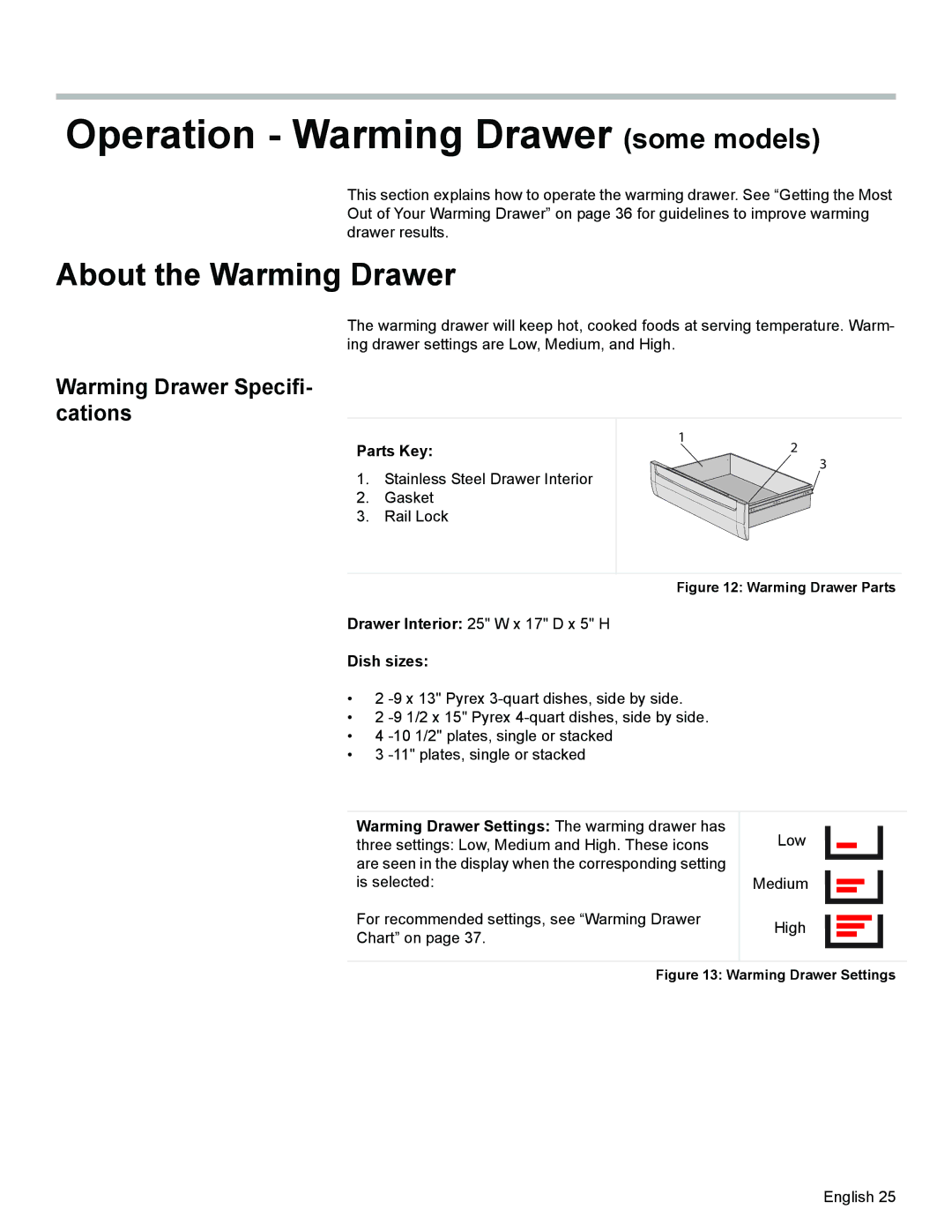 Siemens HD2525U, HD2528U Operation Warming Drawer some models, About the Warming Drawer, Warming Drawer Specifi- cations 