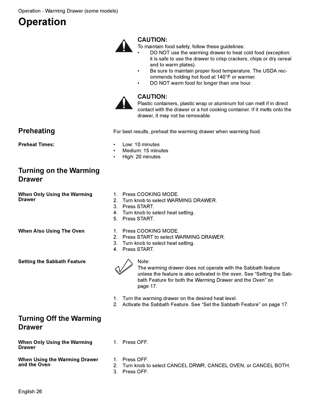 Siemens HD2528U, HD2525U manual Preheating, Turning on the Warming Drawer, Turning Off the Warming Drawer 