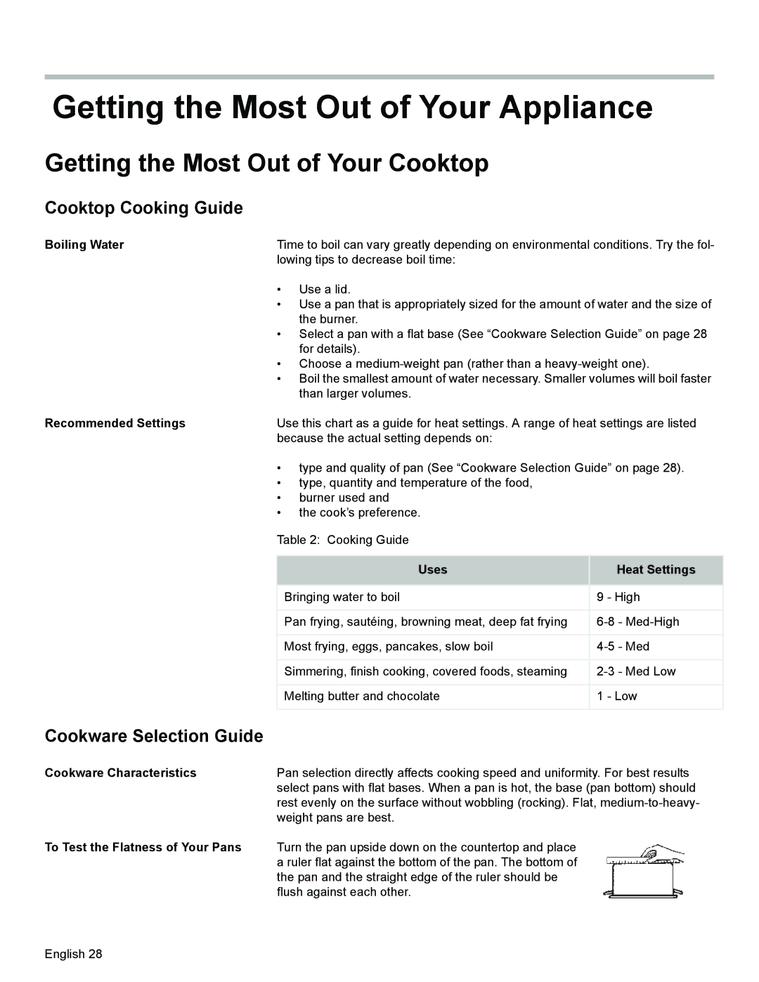 Siemens HD2528U manual Getting the Most Out of Your Appliance, Getting the Most Out of Your Cooktop, Cooktop Cooking Guide 