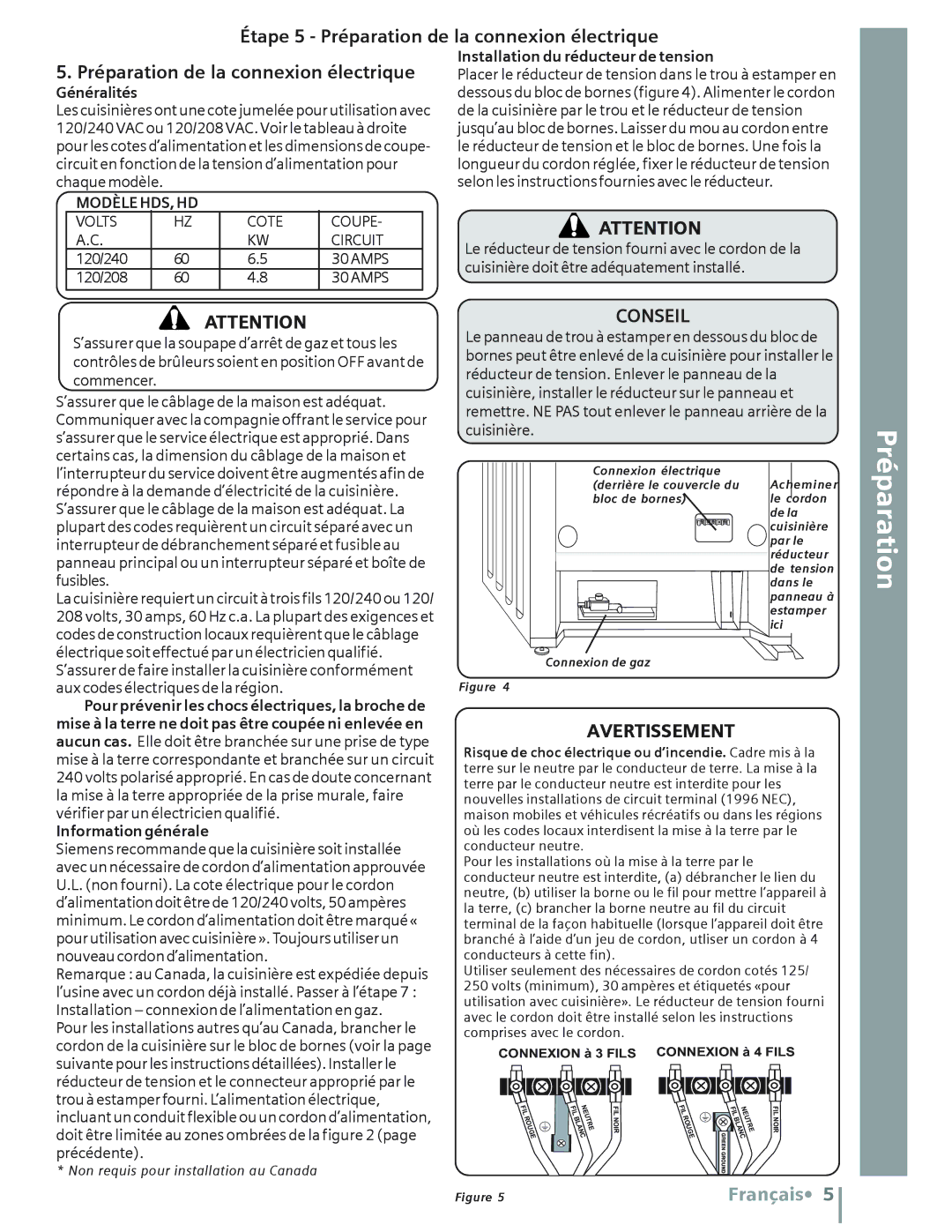 Siemens HD2525U Instructions de, Sécurité, Étapes finales Service, Étape 5 Préparation de la connexion électrique, Conseil 