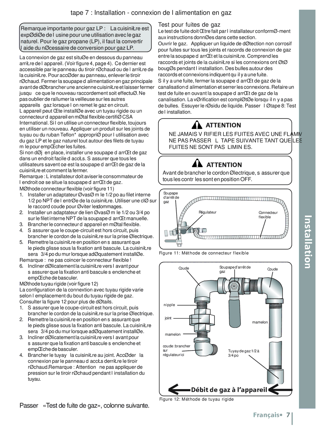 Siemens HD2525U Instructions de sécurité Préparation Installation, Étape 7 Installation connexion de l’alimentation en gaz 