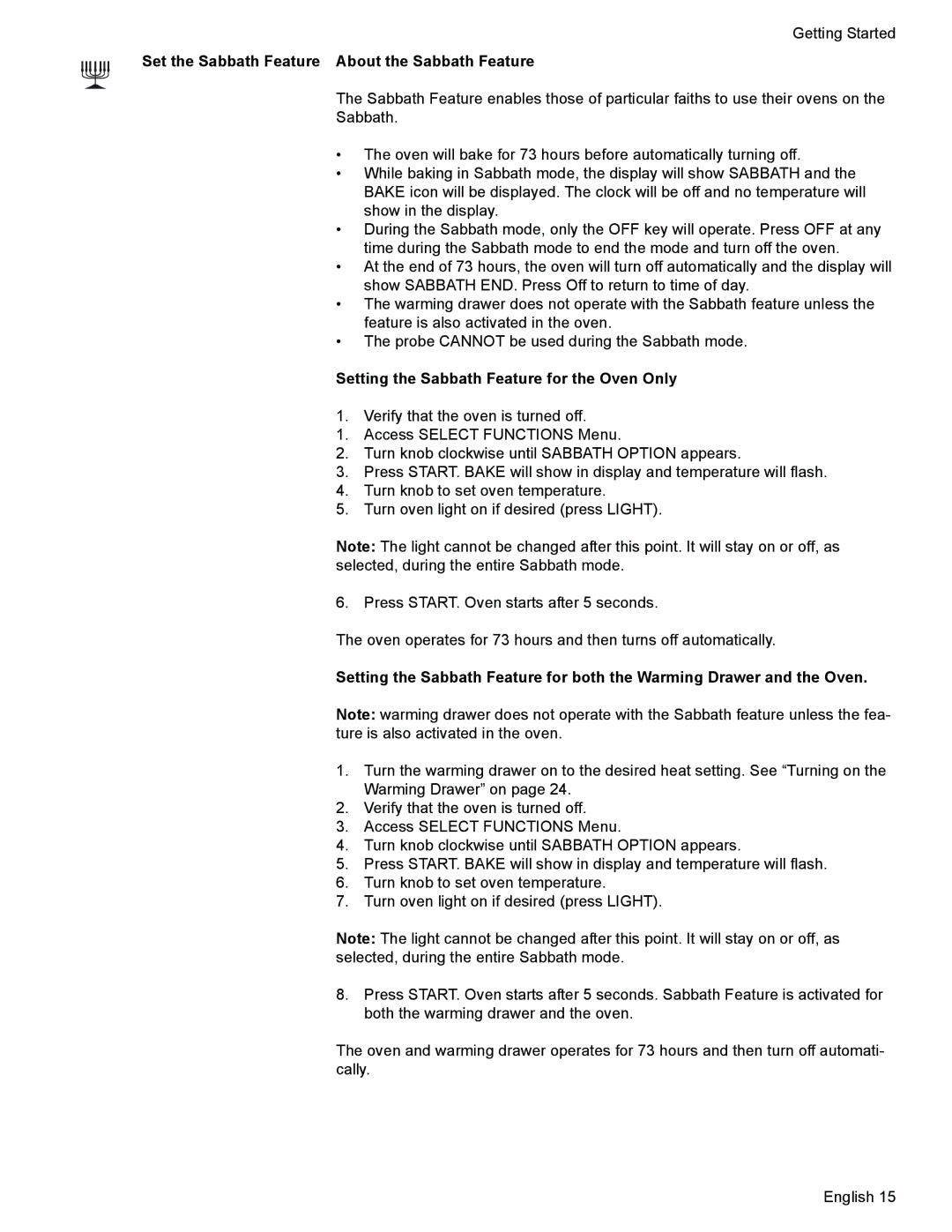 Siemens HE2425 manual Set the Sabbath Feature About the Sabbath Feature, Setting the Sabbath Feature for the Oven Only 