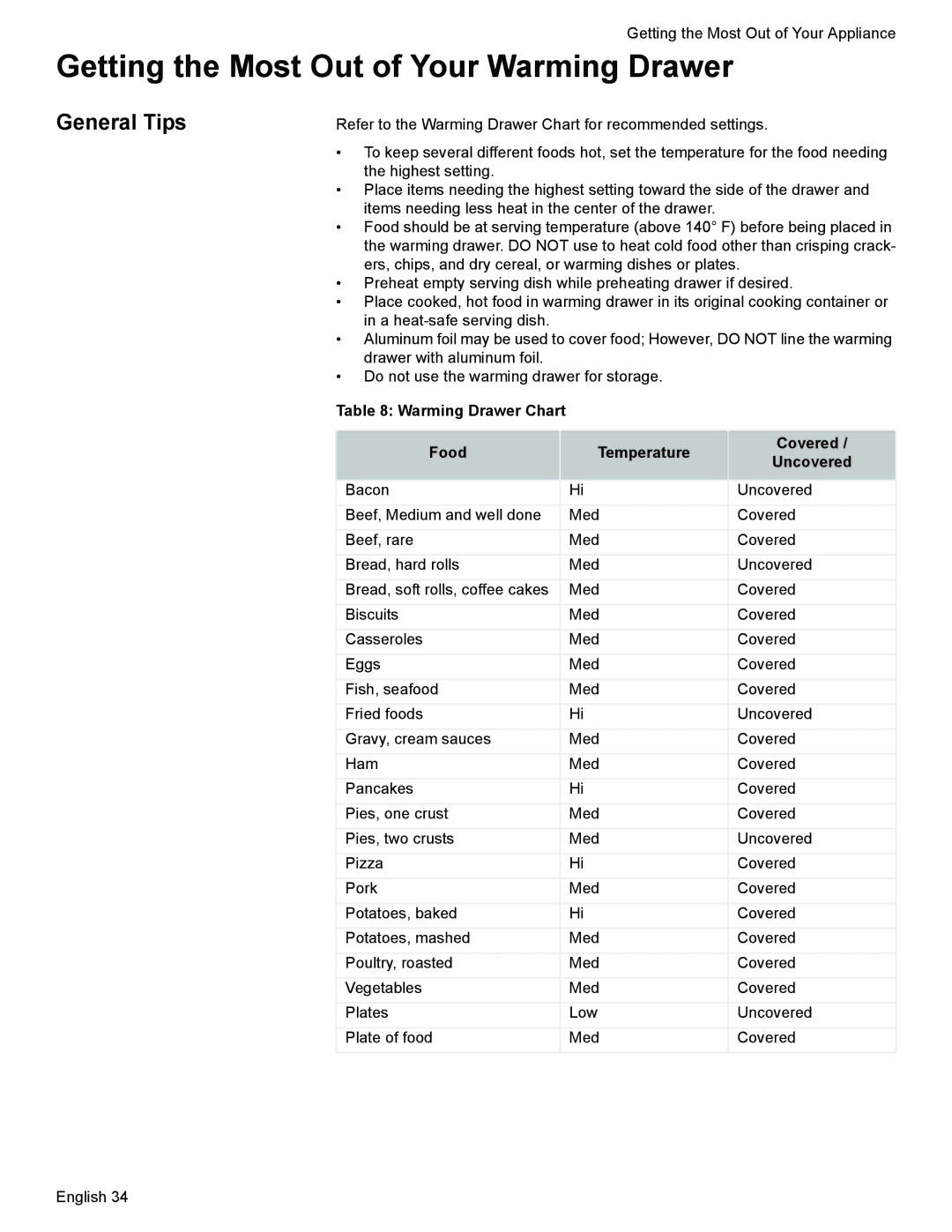 Siemens HE2425 manual Getting the Most Out of Your Warming Drawer, General Tips 