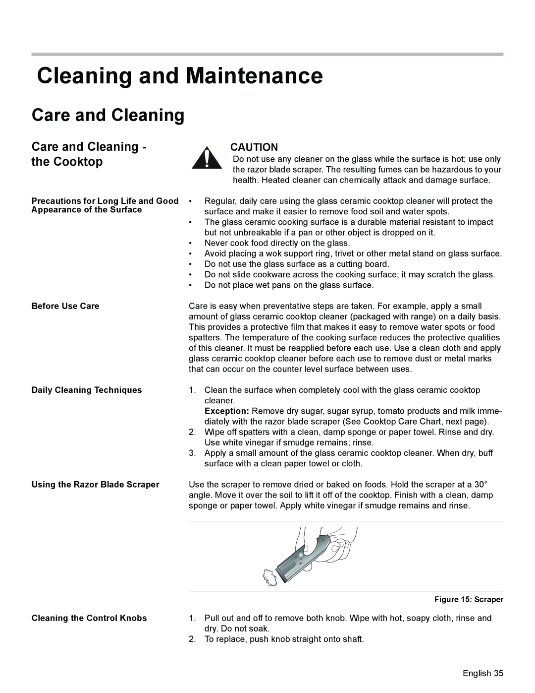 Siemens HE2425 manual Cleaning and Maintenance, Care and Cleaning the Cooktop 