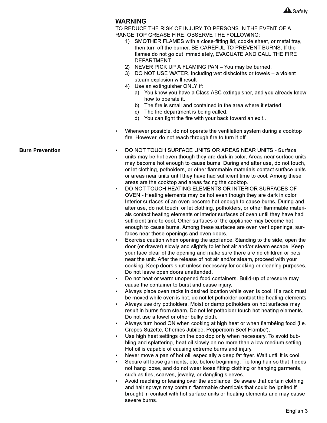 Siemens HE2425 manual Burn Prevention, Do not Touch Heating Elements or Interior Surfaces 