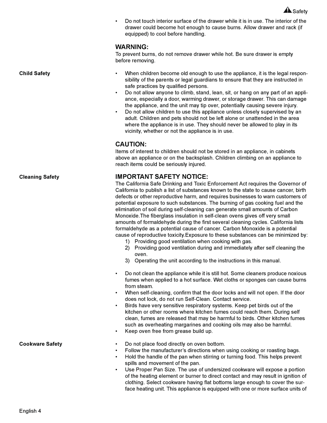 Siemens HE2425 manual Child Safety, Cleaning Safety, Cookware Safety 