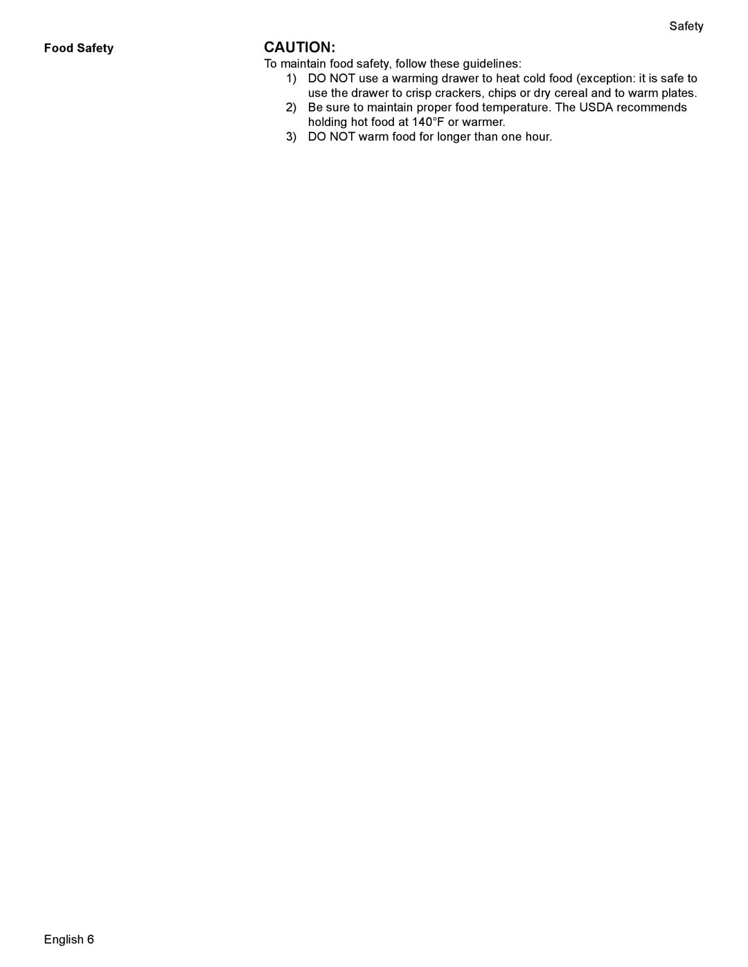 Siemens HE2425 manual Food Safety 