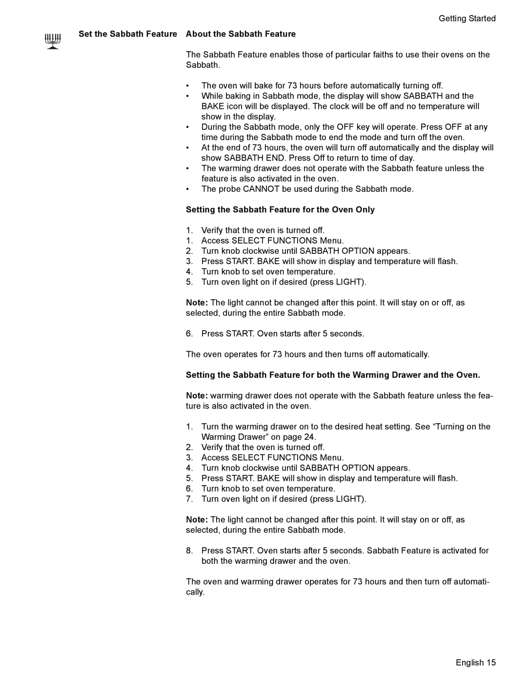 Siemens HE2425 manual Set the Sabbath Feature About the Sabbath Feature, Setting the Sabbath Feature for the Oven Only 