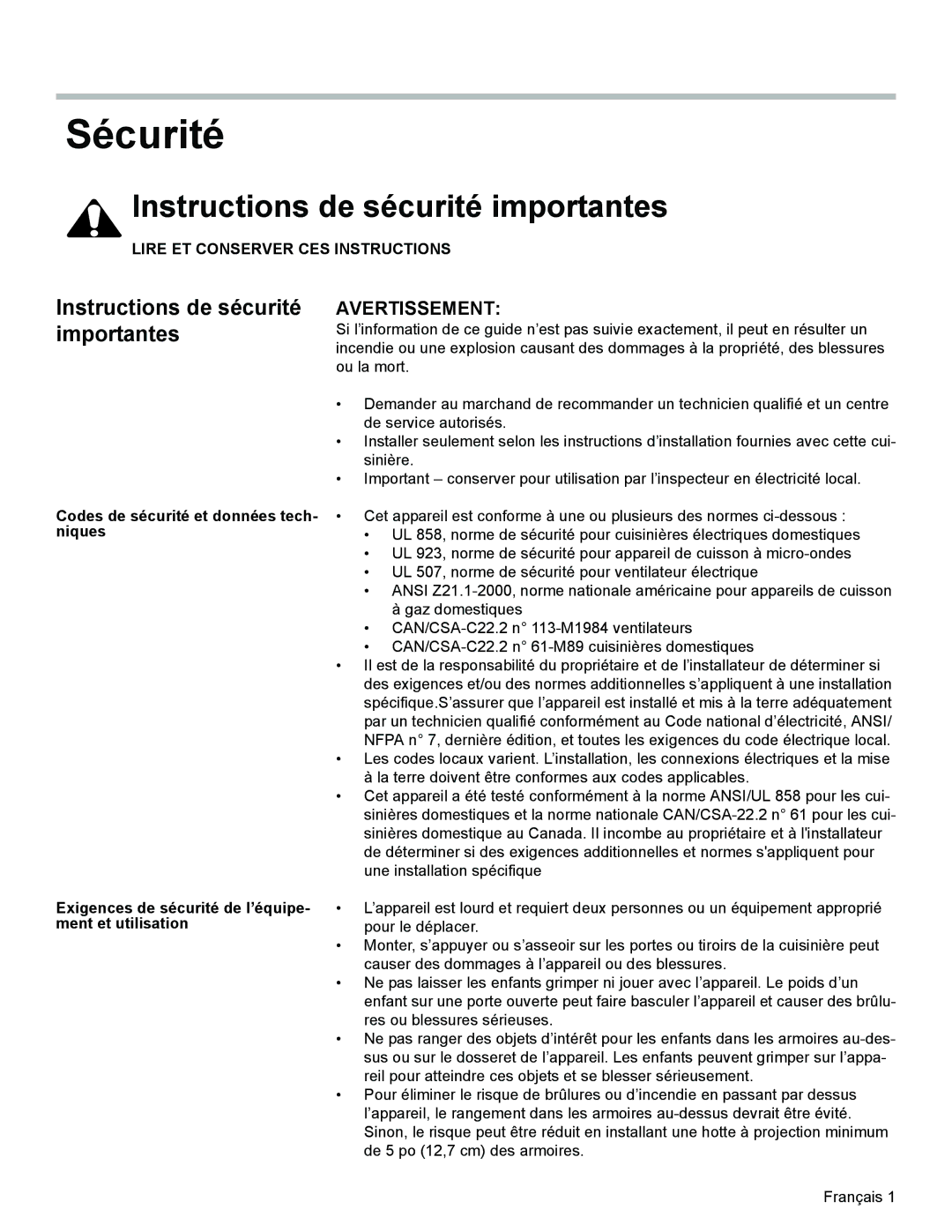 Siemens HE2425(U, HE2528U, C) Sécurité, Instructions de sécurité importantes, Codes de sécurité et données tech- niques 