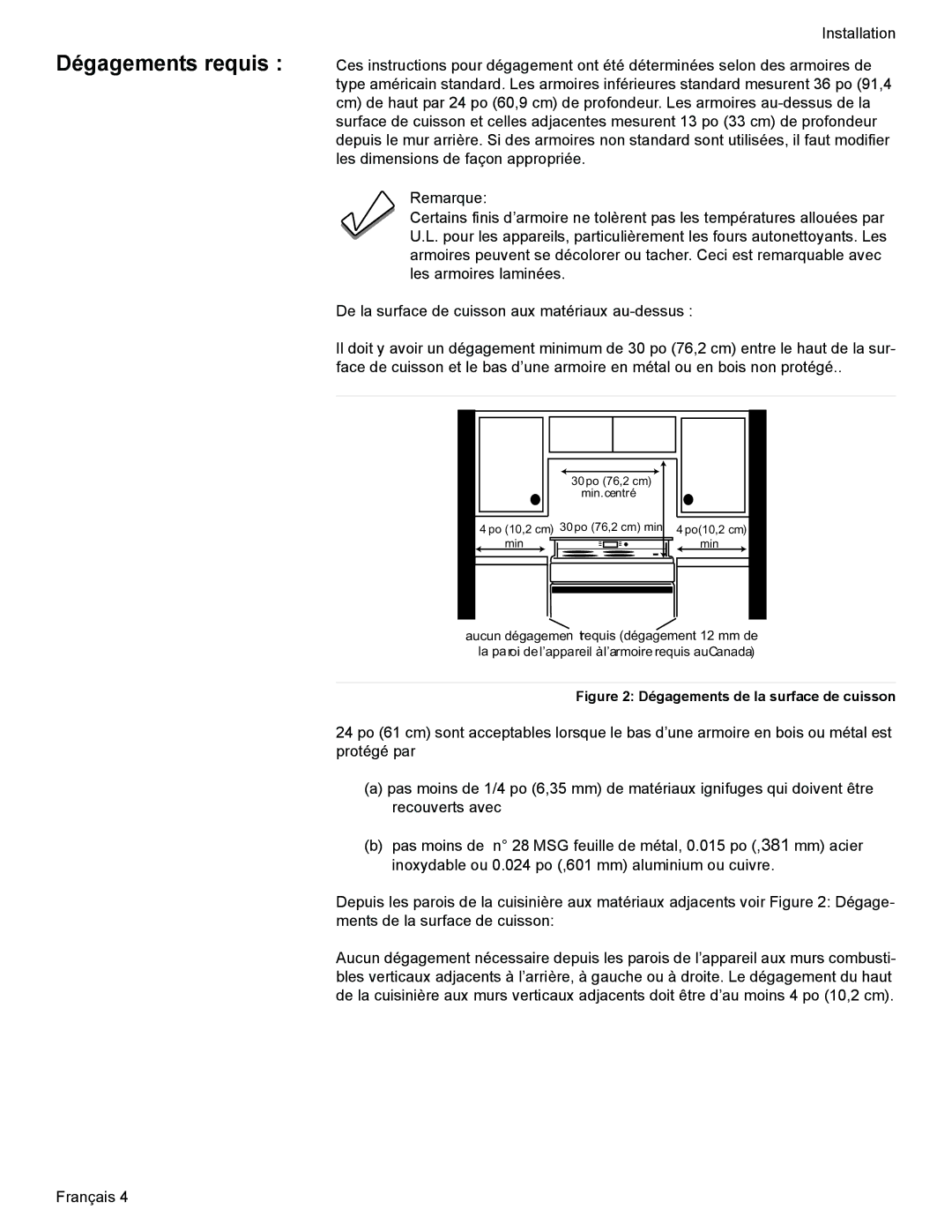 Siemens HE2224(U, HE2528U, C), HE2425(U installation instructions Dégagements requis, Dégagements de la surface de cuisson 