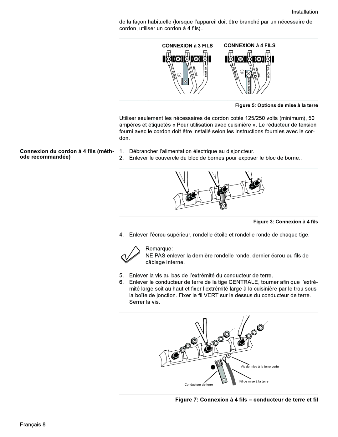 Siemens HE2224(U, C) Connexion du cordon à 4 fils méth- ode recommandée, Connexion à 4 fils conducteur de terre et fil 