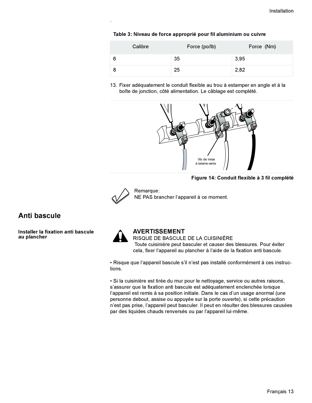 Siemens HE2425(U, HE2528U Anti bascule, Installer la fixation anti bascule au plancher, Risque DE Bascule DE LA Cuisinière 