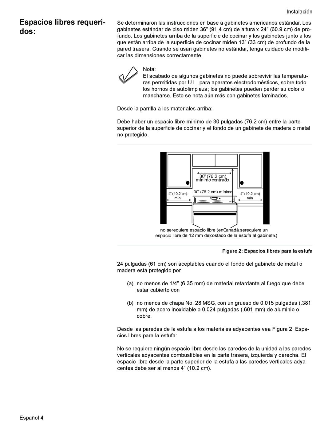 Siemens HE2224(U, HE2528U, C), HE2425(U installation instructions Espacios libres requeri- dos, Espacios libres para la estufa 