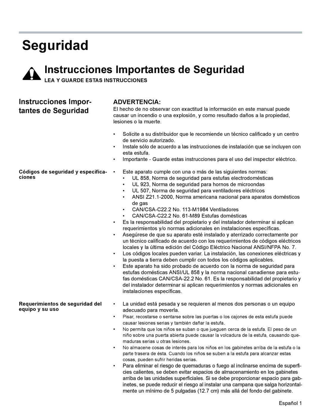 Siemens HE2425(U, C) Instrucciones Importantes de Seguridad, Instrucciones Impor- tantes de Seguridad, Advertencia 