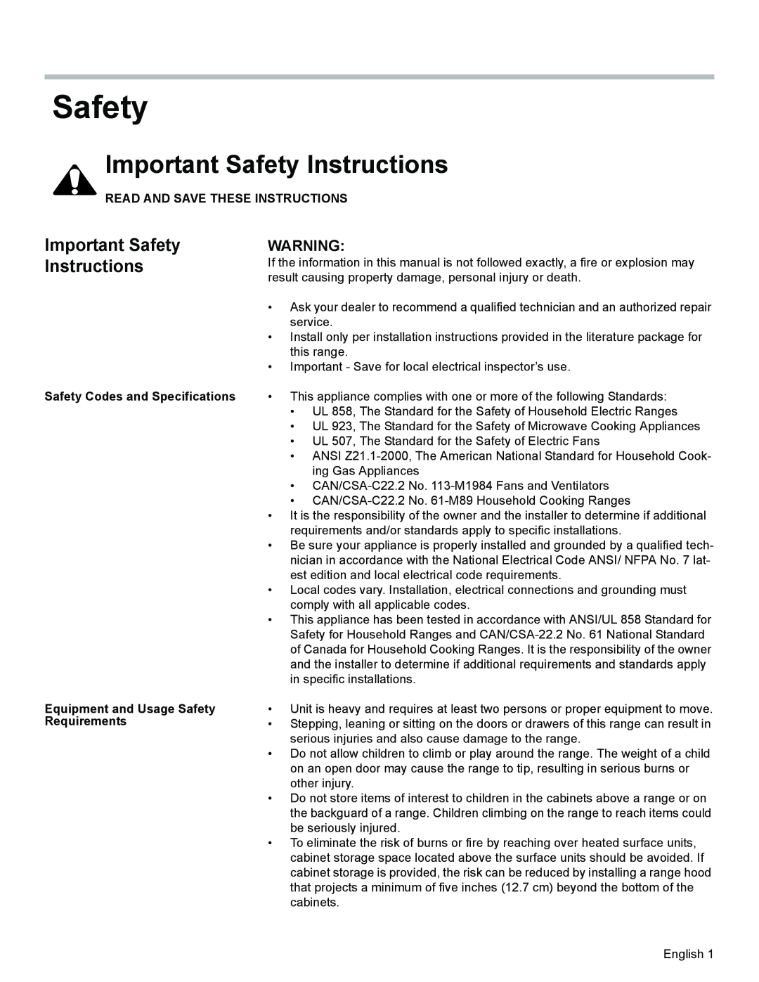 Siemens C), HE2528U Important Safety Instructions, Read And Save These Instructions, Safety Codes and Specifications 