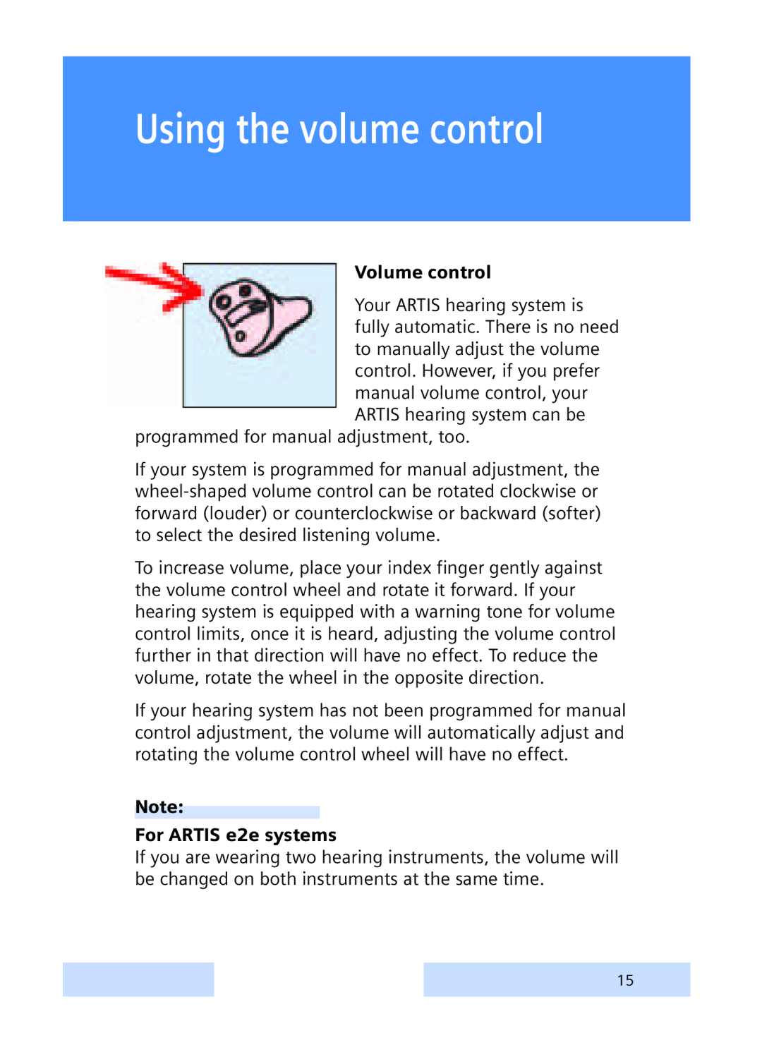 Siemens hearing systems manual Using the volume control, Volume control 