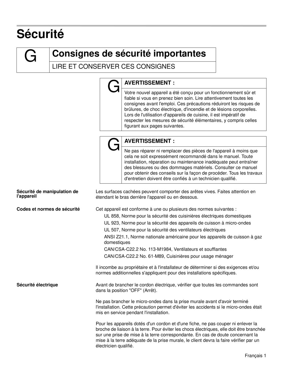 Siemens HF25C530 installation manual Sécurité, Consignes de sécurité importantes 