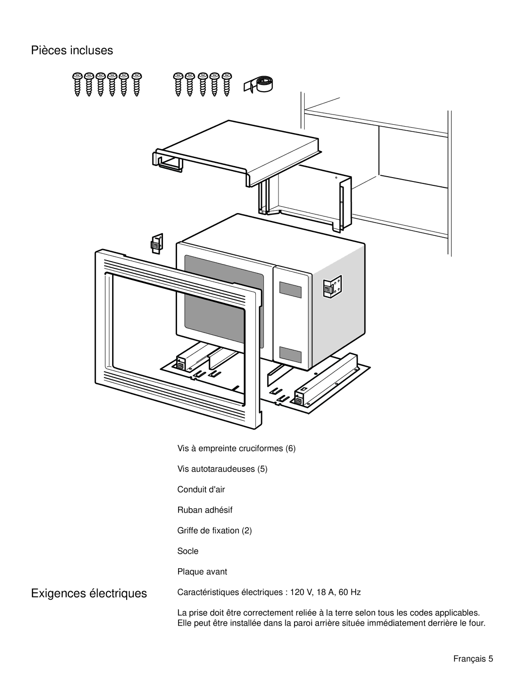 Siemens HF25C530 installation manual Pièces incluses Exigences électriques 