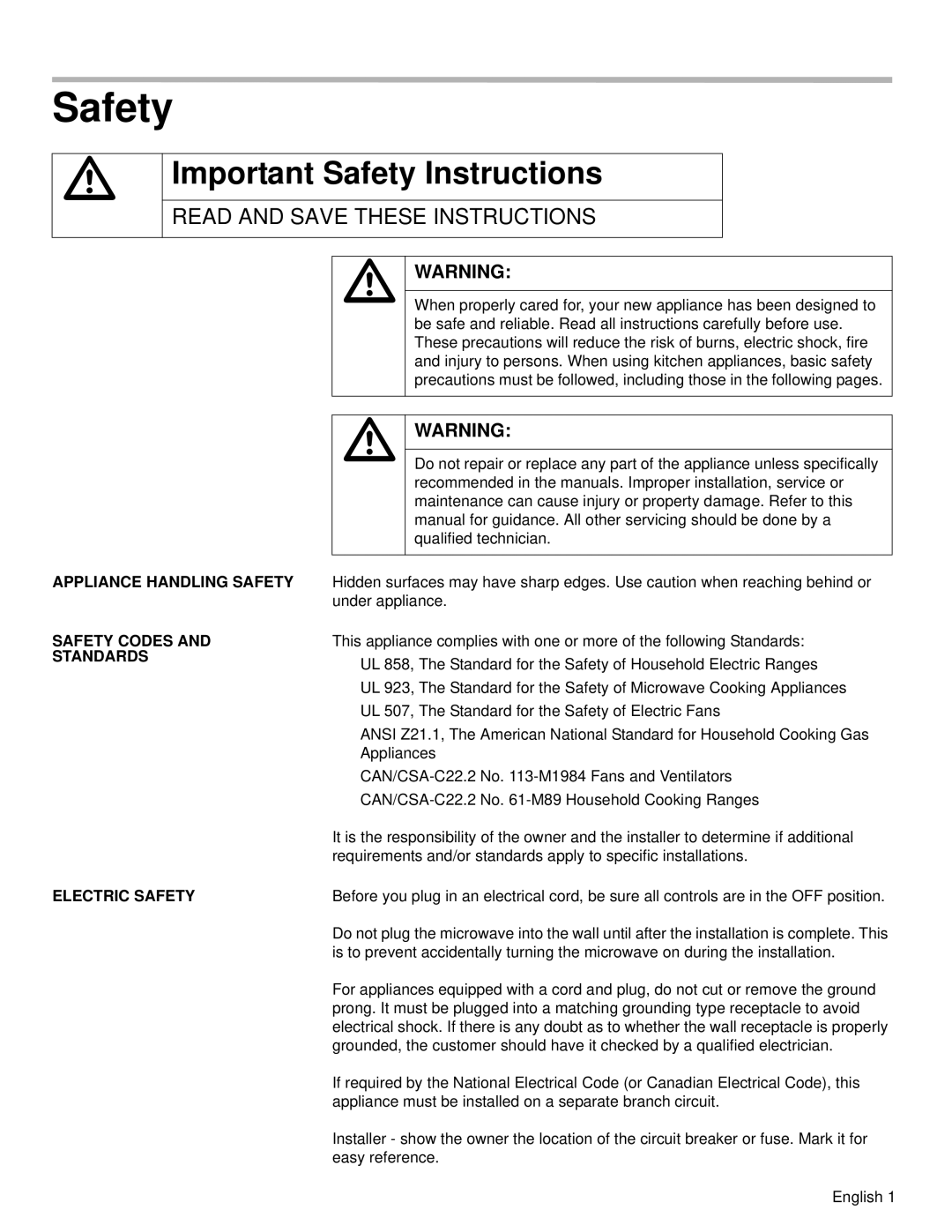 Siemens HF25C530 installation manual Important Safety Instructions 