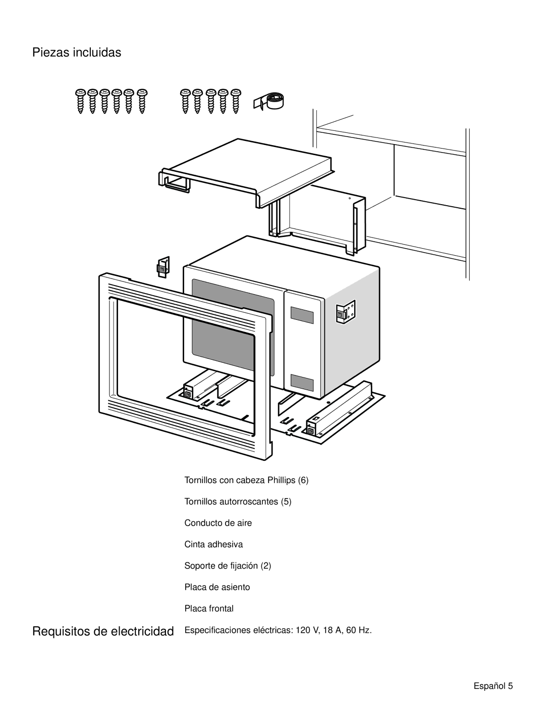 Siemens HF25C530 installation manual Piezas incluidas 