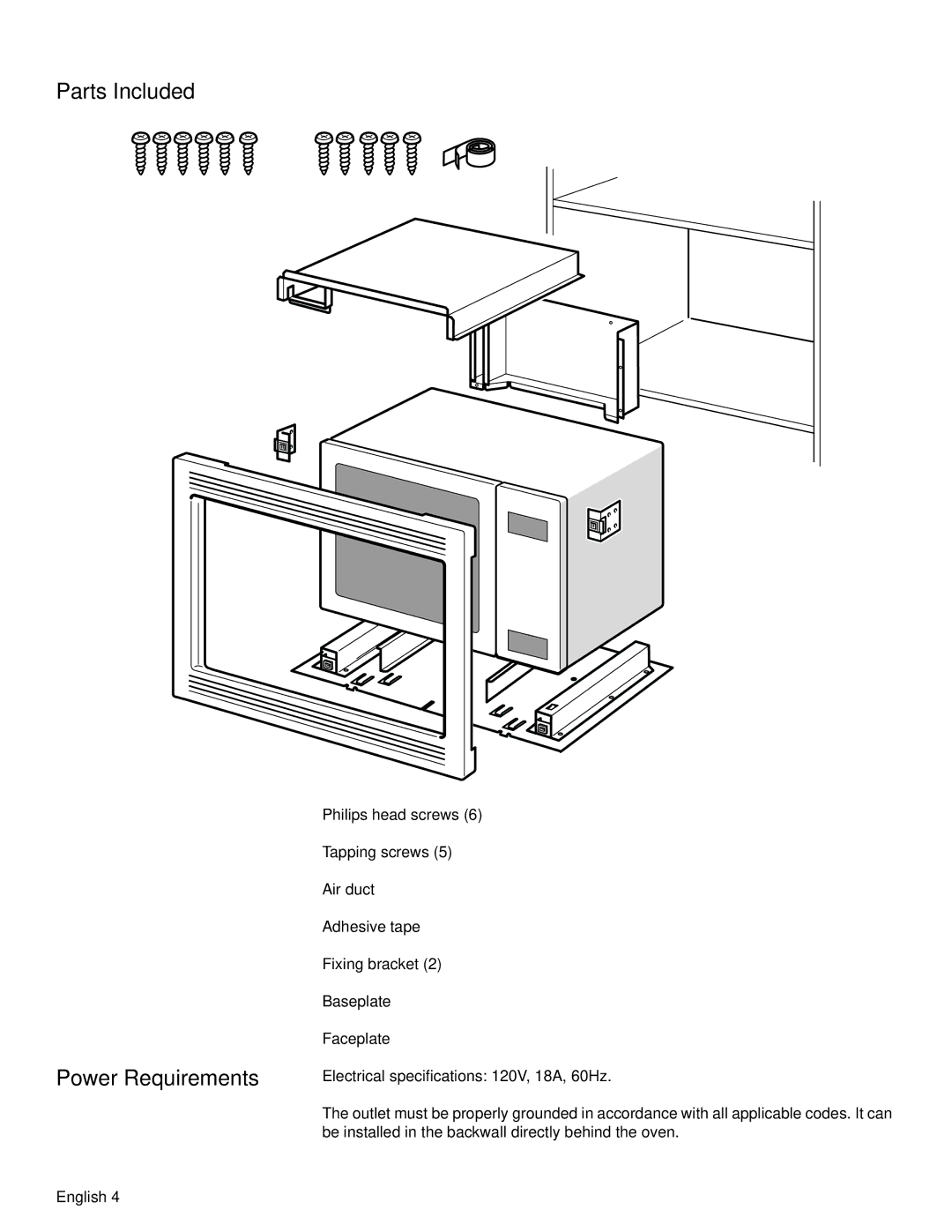 Siemens HF25C530 installation manual Parts Included Power Requirements 