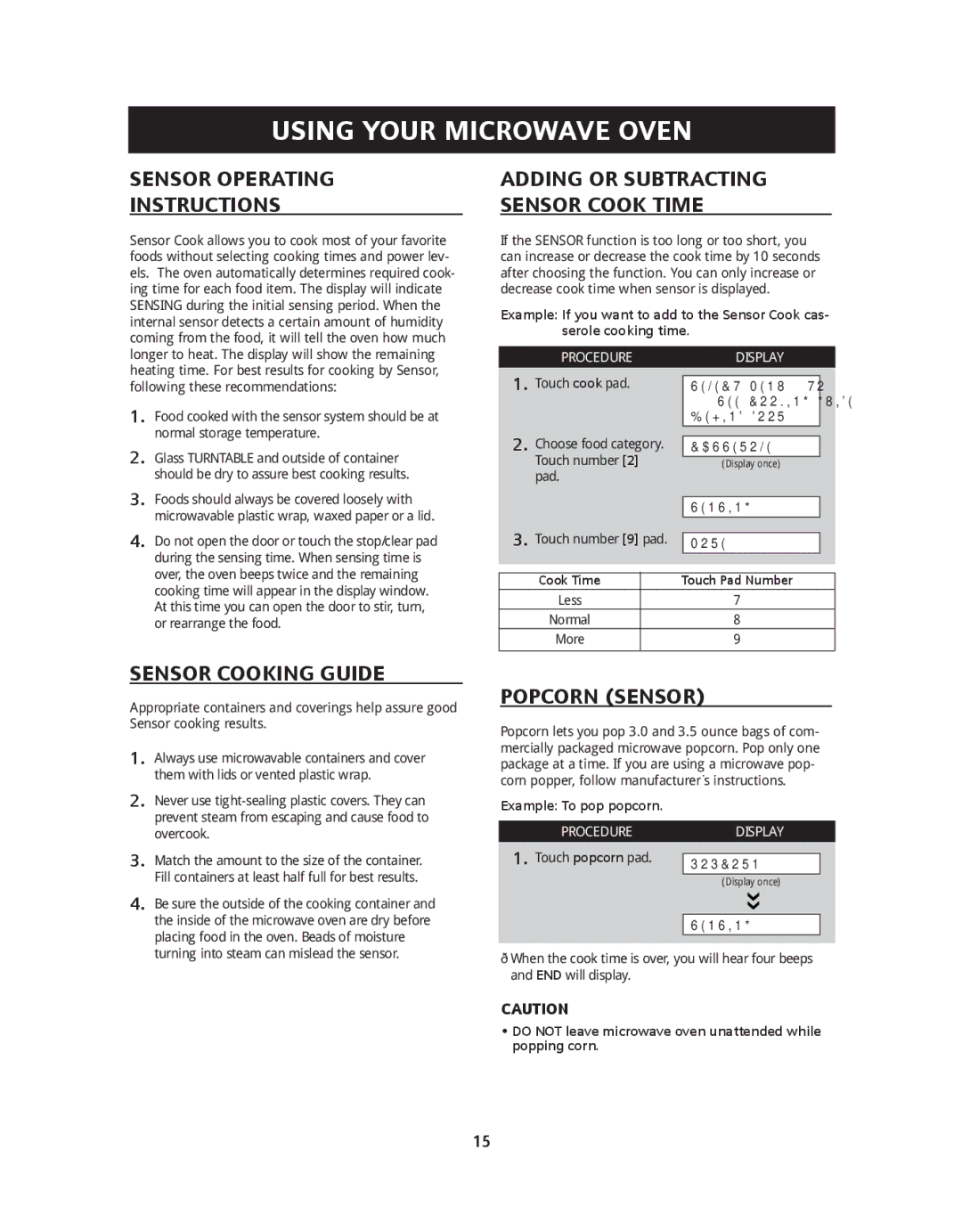 Siemens HF36V306, HF36V305 Sensor Operating Instructions, Sensor Cooking Guide, Popcorn Sensor, Example To pop popcorn 