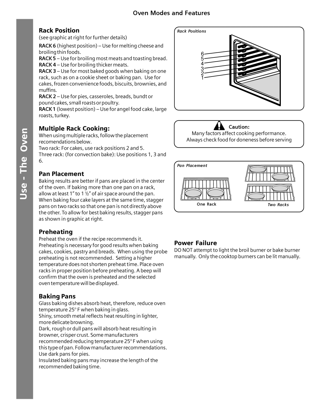 Siemens HG2516UC Oven Modes and Features Rack Position, Multiple Rack Cooking, Pan Placement, Preheating, Baking Pans 