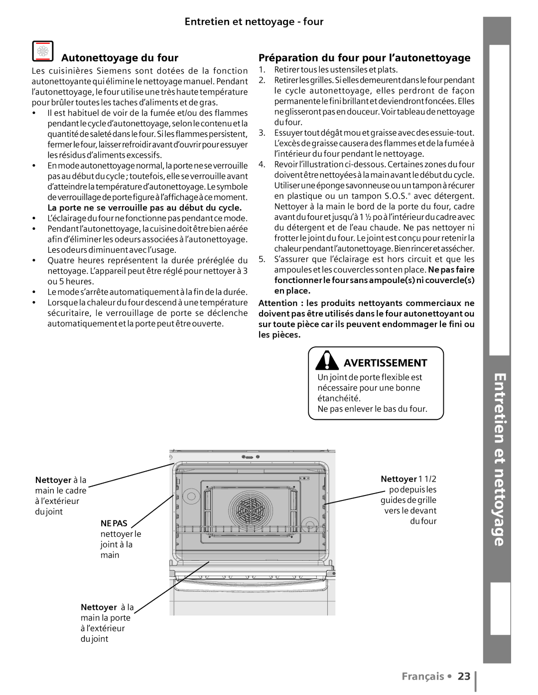 Siemens HG2416UC, HG2516UC, HG2515UC Mise en oeuvre Surface de cuisson, Entretien et nettoyage four Autonettoyage du four 