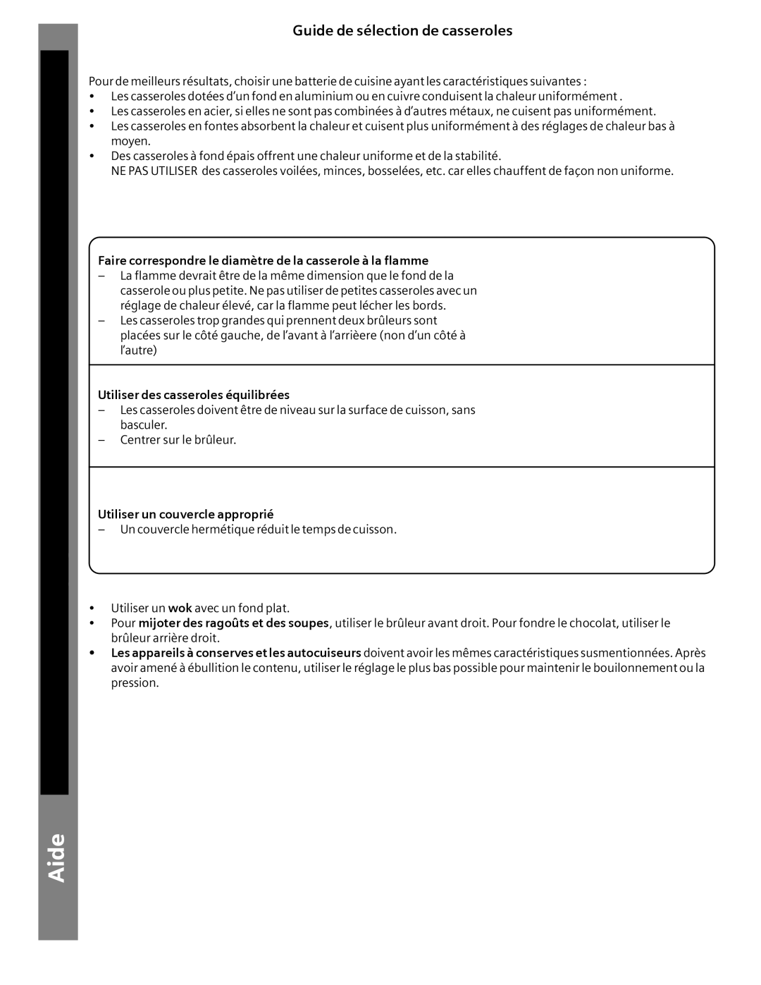 Siemens HG2516UC, HG2416UC Guide de sélection de casseroles, Faire correspondre le diamètre de la casserole à la flamme 