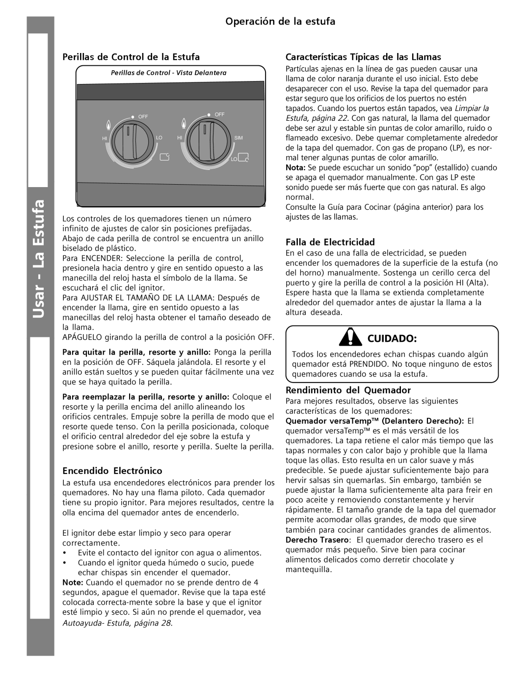 Siemens HG2515UC, HG2516UC, HG2416UC, HG2415UC manuel dutilisation Operación de la estufa 