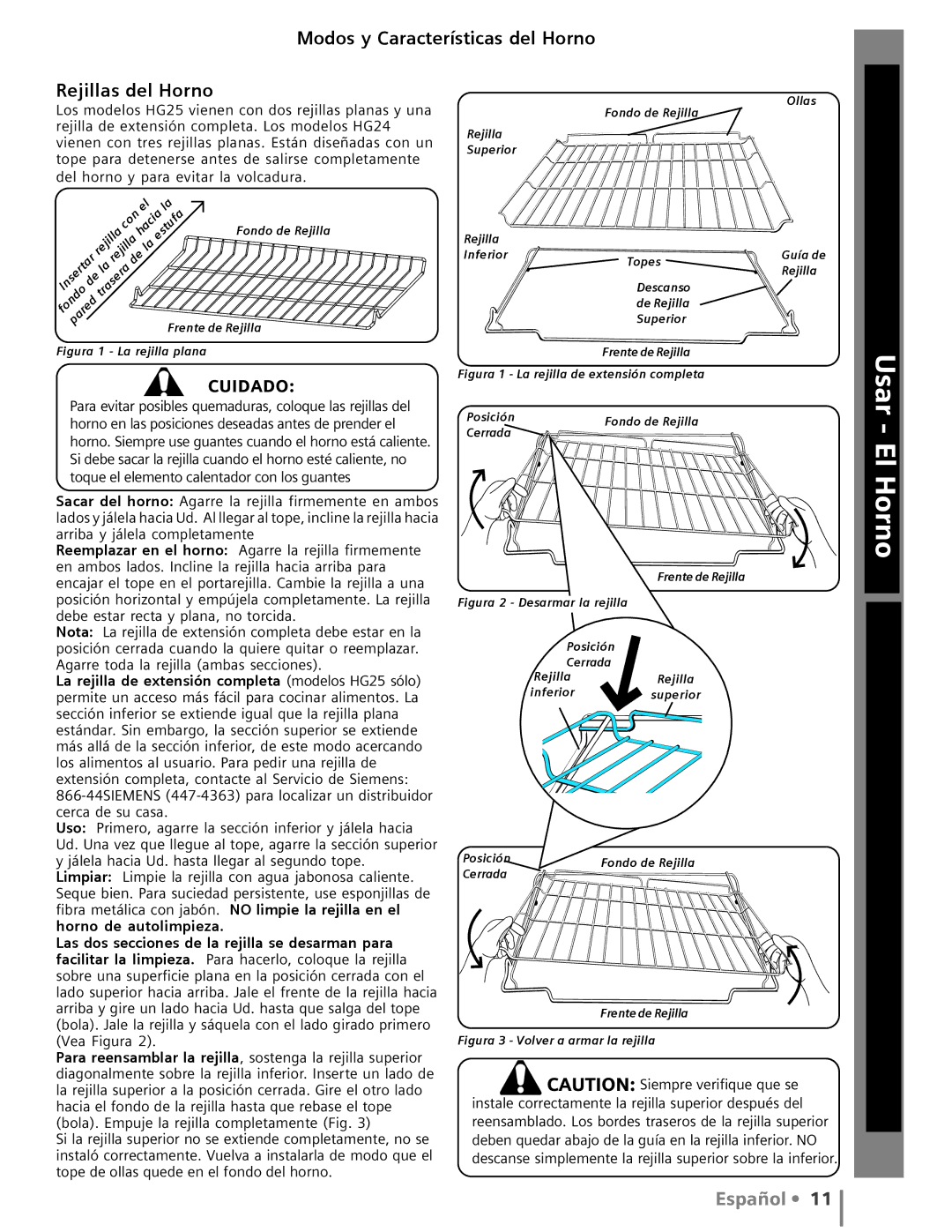 Siemens HG2415UC, HG2516UC, HG2416UC, HG2515UC Usar -- ElLaHornoEstufa Cuidado y Limpieza Autoayuda, Horno de autolimpieza 