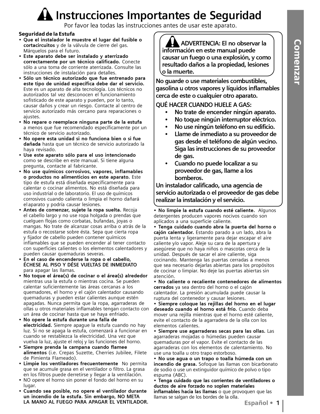 Siemens HG2416UC Instrucciones Importantes de Seguridad, Comenzar Usar - La Estufa Cuidado y Limpieza Autoayuda, Español 