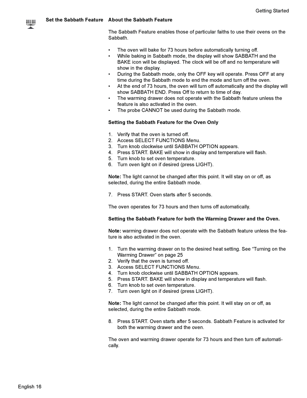 Siemens HG2528UC manual Set the Sabbath Feature About the Sabbath Feature, Setting the Sabbath Feature for the Oven Only 